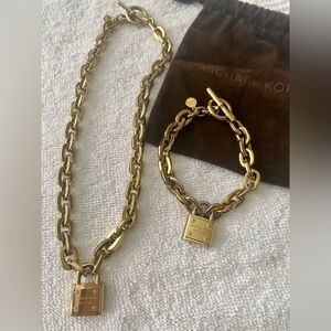 Michael kors gold stainless necklace and bracelet